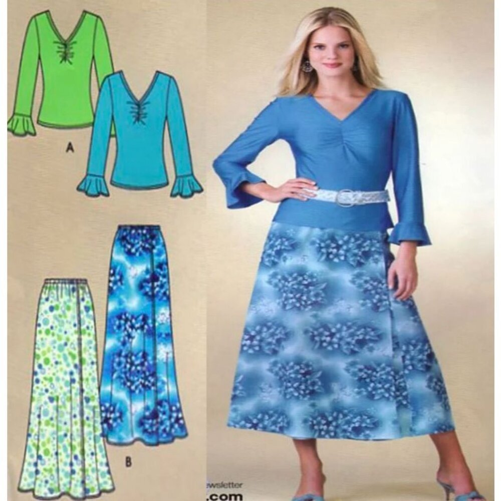 Simplicity Sewing Pattern 3821‎ Skirt Top Womens 10-18 Blue Green Uncut 2000s